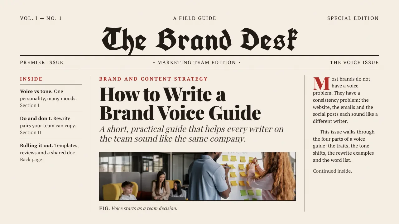 How to Write a Brand Voice Guide, first slide
