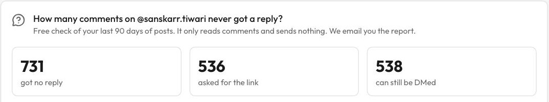 Result: 731 got no reply, 536 asked for the link, 538 can still be DMed