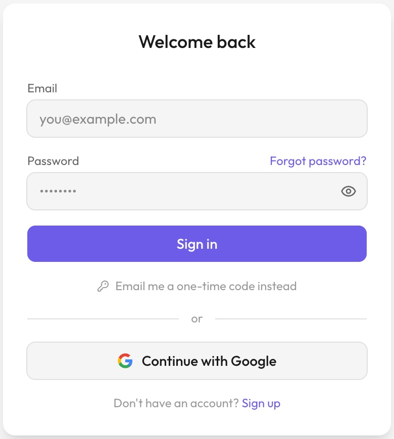 CueEditio sign-in with Google or an email one-time code