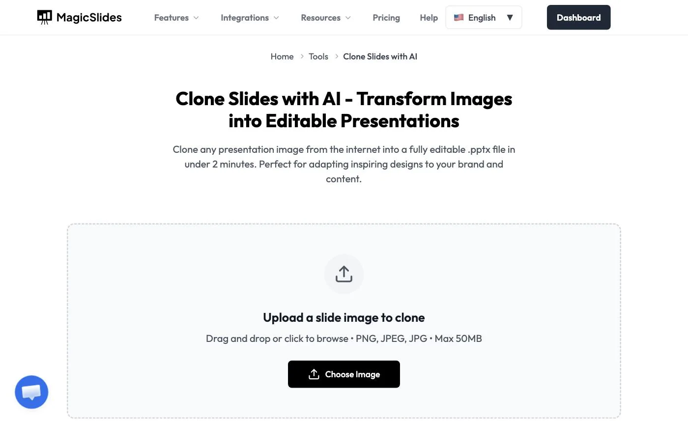 The Clone Slides page with the upload box and Choose Image button