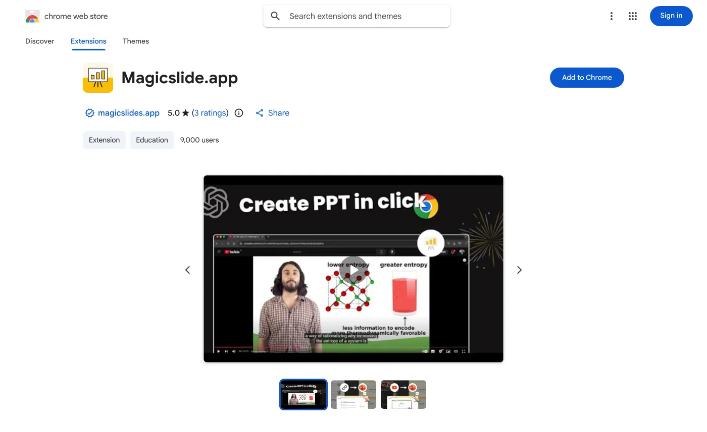 The Magicslide.app extension listing on the Chrome Web Store with the Add to Chrome button