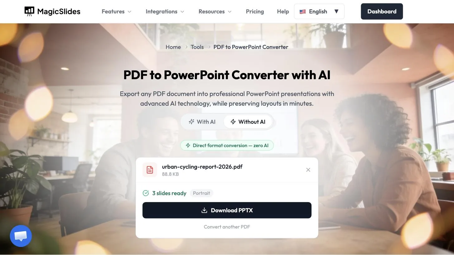 3 slides ready from the PDF with a Download PPTX button
