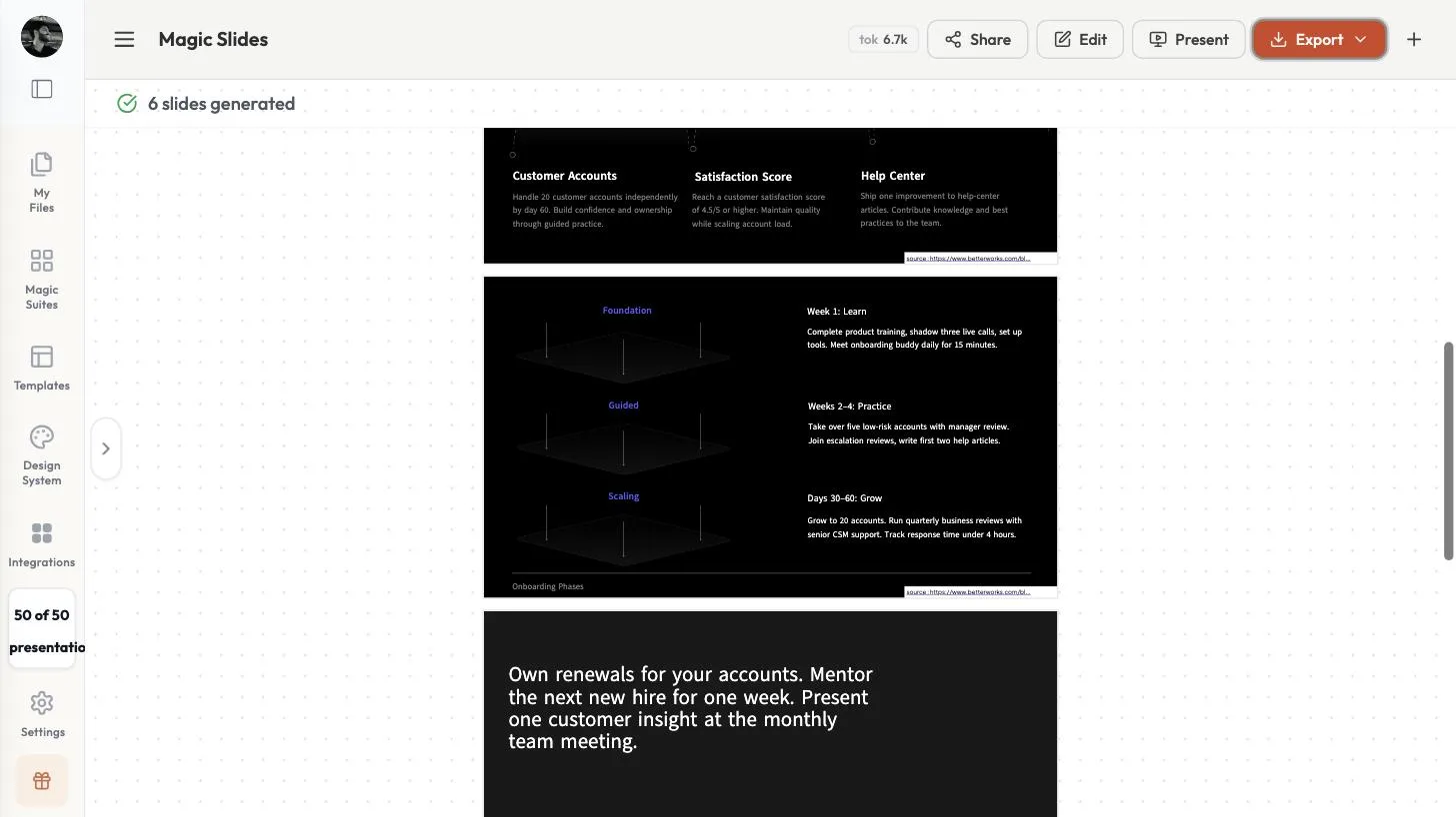 The onboarding phases slide with Foundation, Guided and Scaling and the Week 1, Weeks 2 to 4 and Days 30 to 60 details