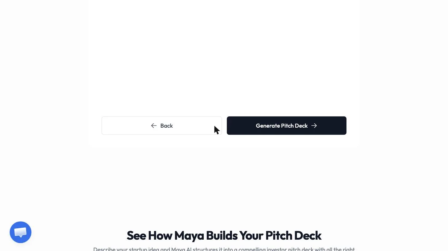 The Back and Generate Pitch Deck buttons under the brief