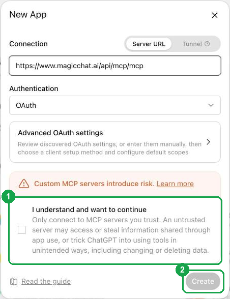 Tick I understand and want to continue, then Create