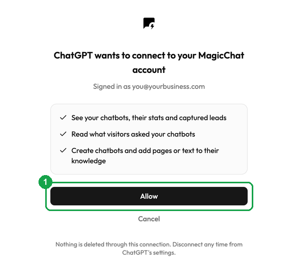 MagicChat permission page for ChatGPT with Allow highlighted