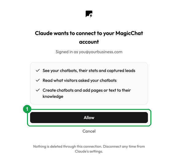 MagicChat permission page for Claude with Allow highlighted
